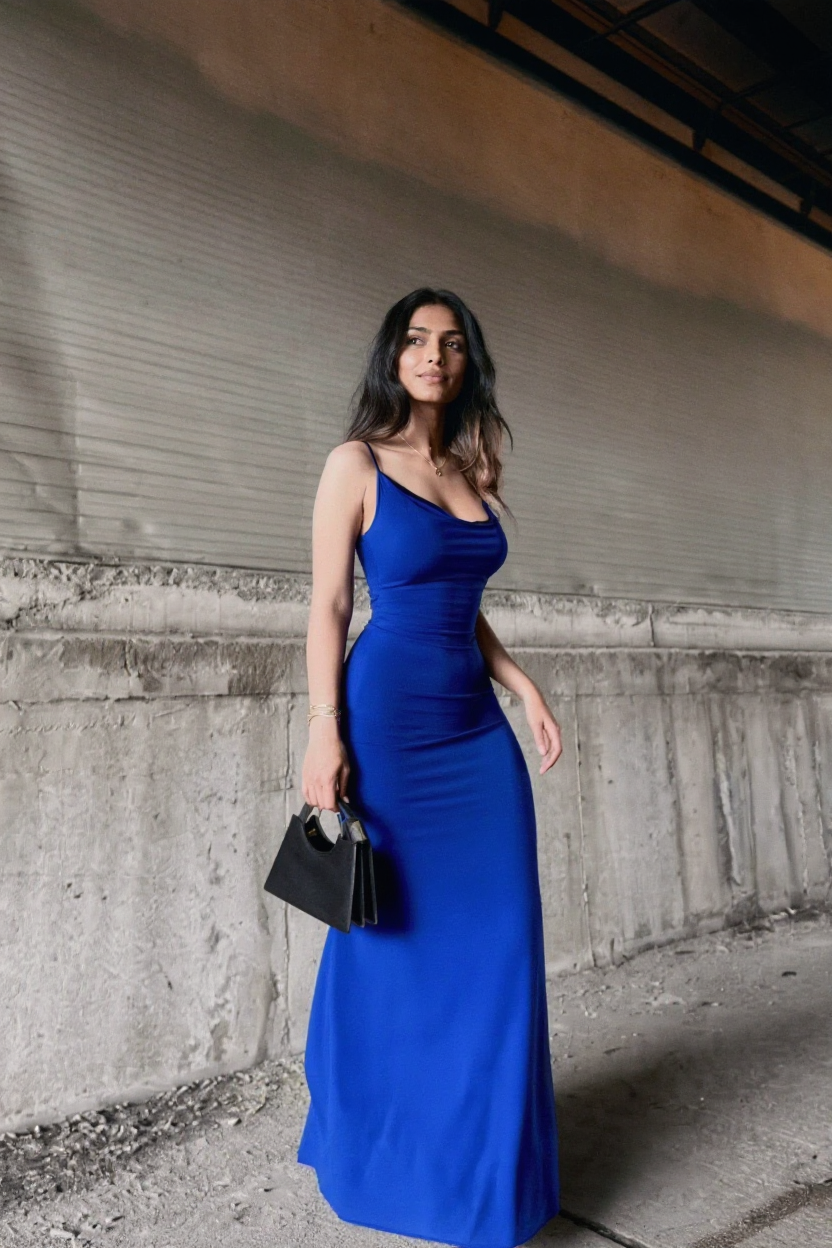 Zoya | Cobalt Blue Cowl Neck Bodycon Maxi Dress