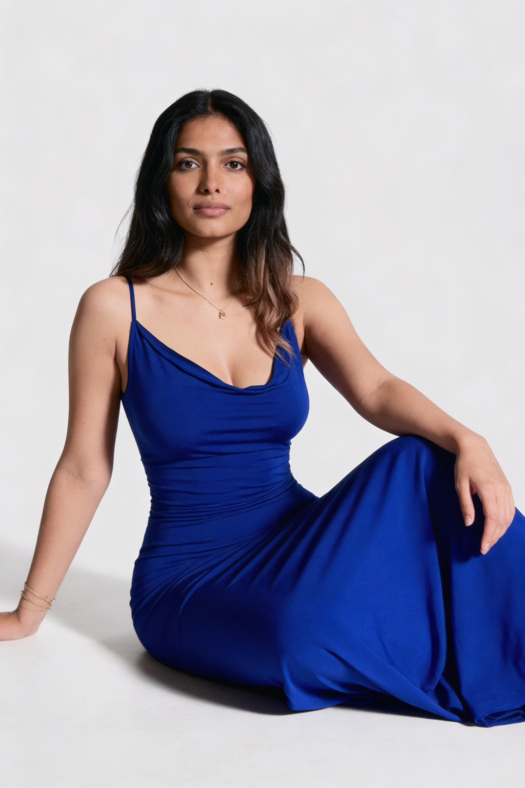 Zoya | Cobalt Blue Cowl Neck Bodycon Maxi Dress